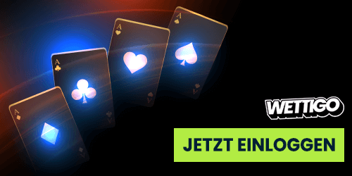 Leuchtende Spielkarten neben dem Einloggen Button