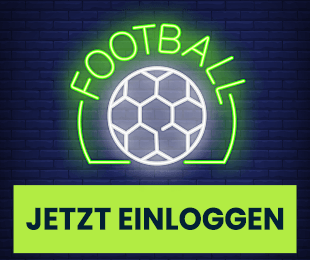 Neon Schriftzug Football über dem grünen Einloggen Button